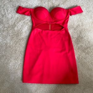 Revolve h:ours red cutout off the shoulder dress